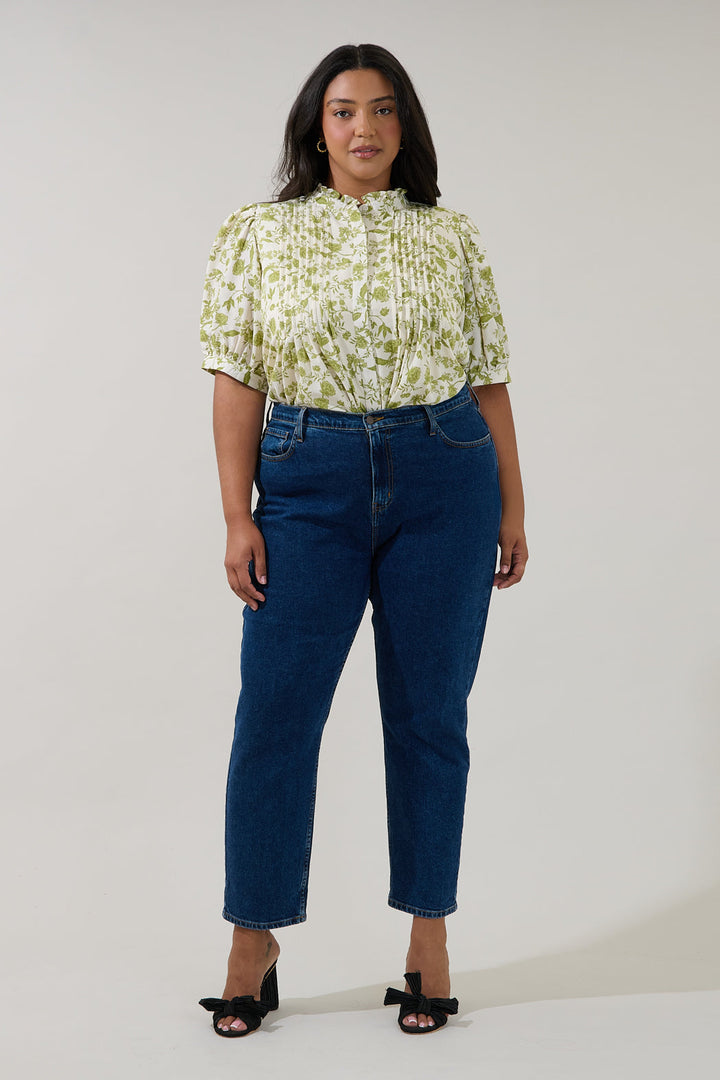 Elysia Pleated Blouse Floral Curve