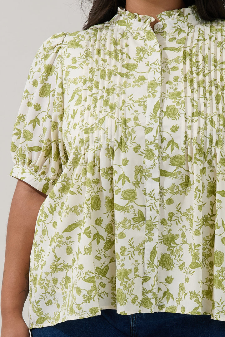 Elysia Pleated Blouse Floral Curve