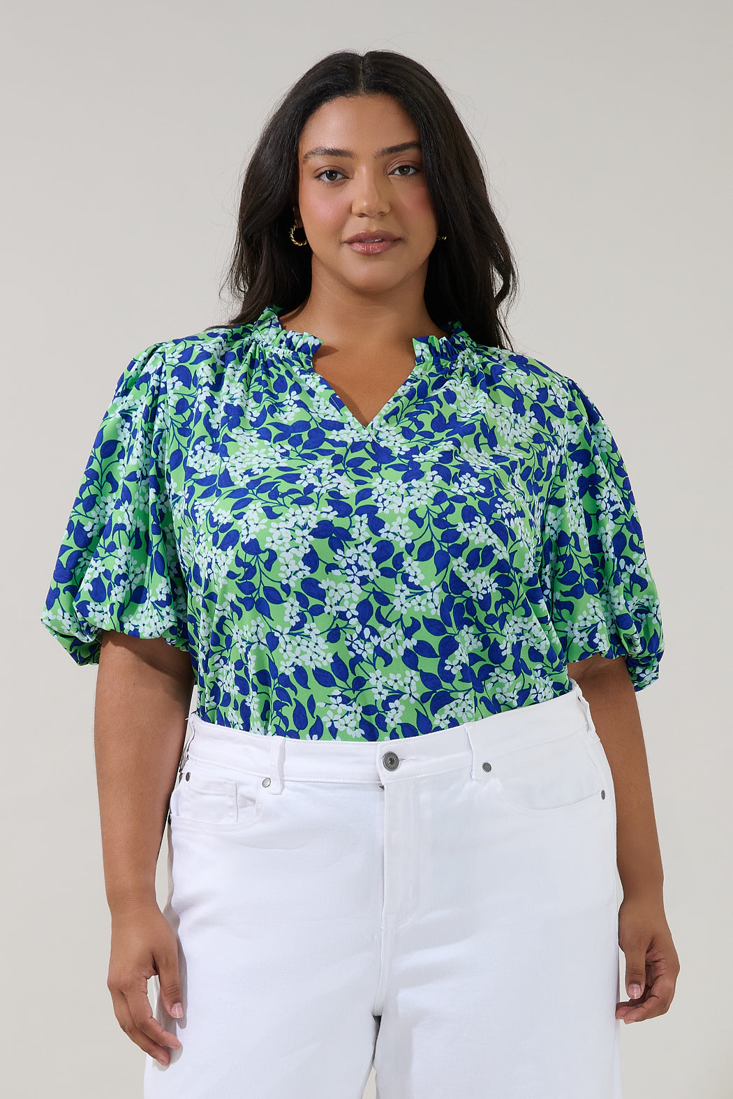Kelley Bubble Sleeve Blouse Floral Curve