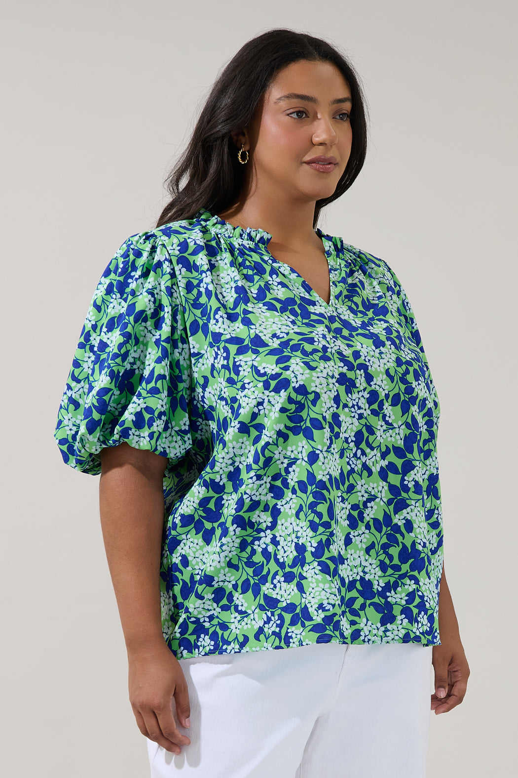 Kelley Bubble Sleeve Blouse Floral Curve