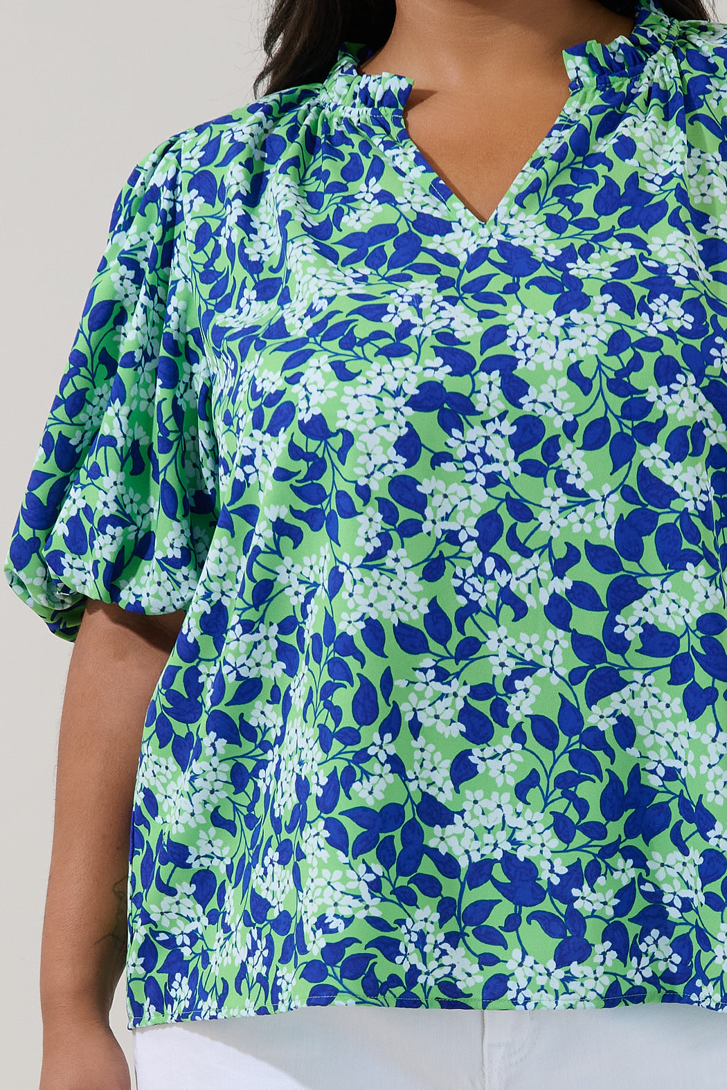 Kelley Bubble Sleeve Blouse Floral Curve