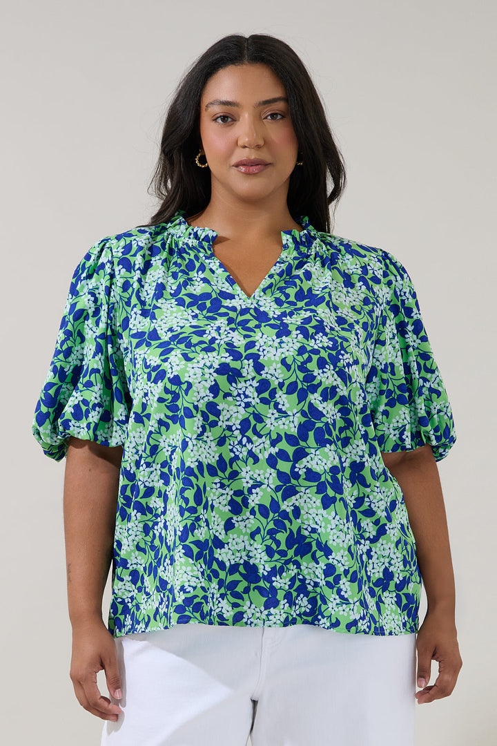 Kelley Bubble Sleeve Blouse Floral Curve
