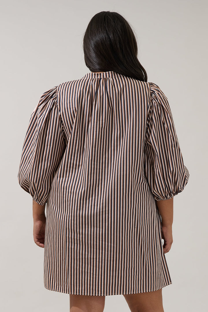 Victoria Shift Split Neck Mini Dress Tiramisu Curve