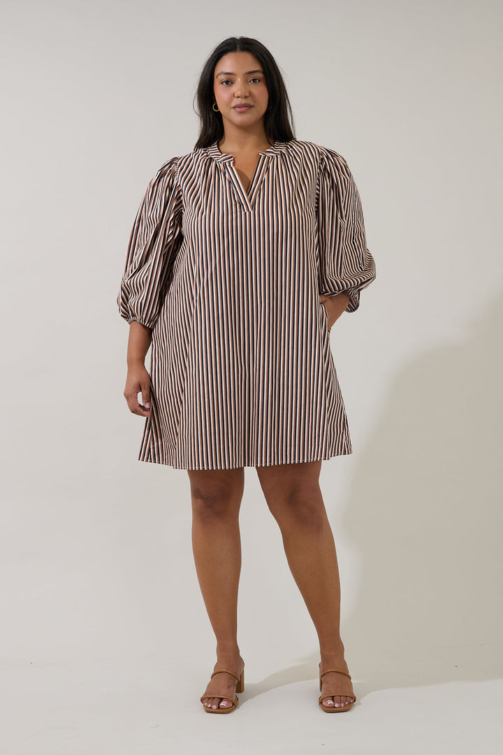 Victoria Shift Split Neck Mini Dress Tiramisu Curve