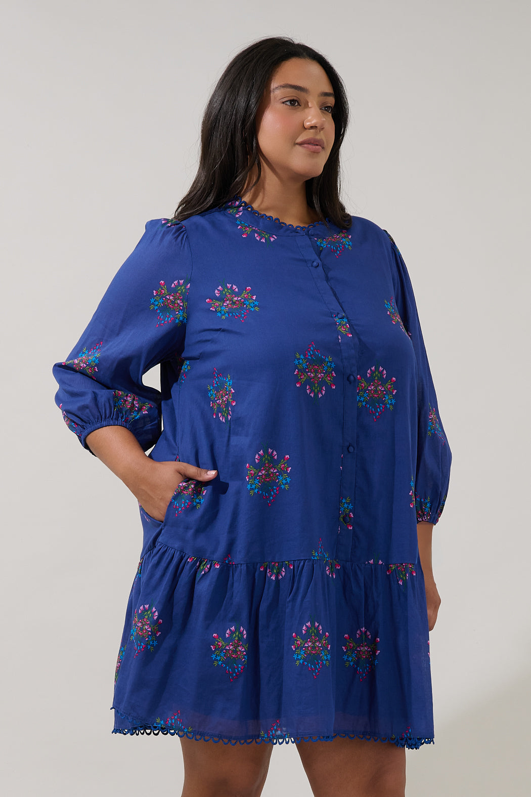 Yamila Ruffle Mini Dress Bouquet Curve