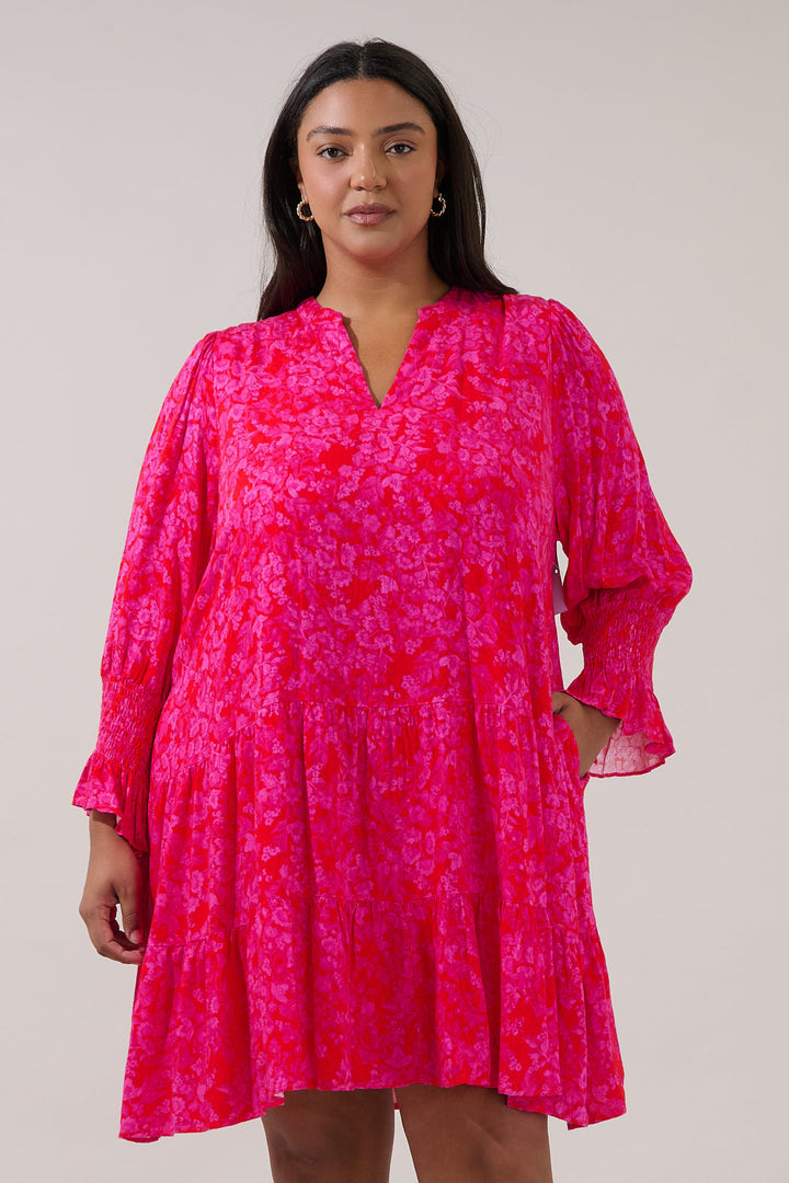 Anamy Shift Mini Dress Rouge Floral Curve
