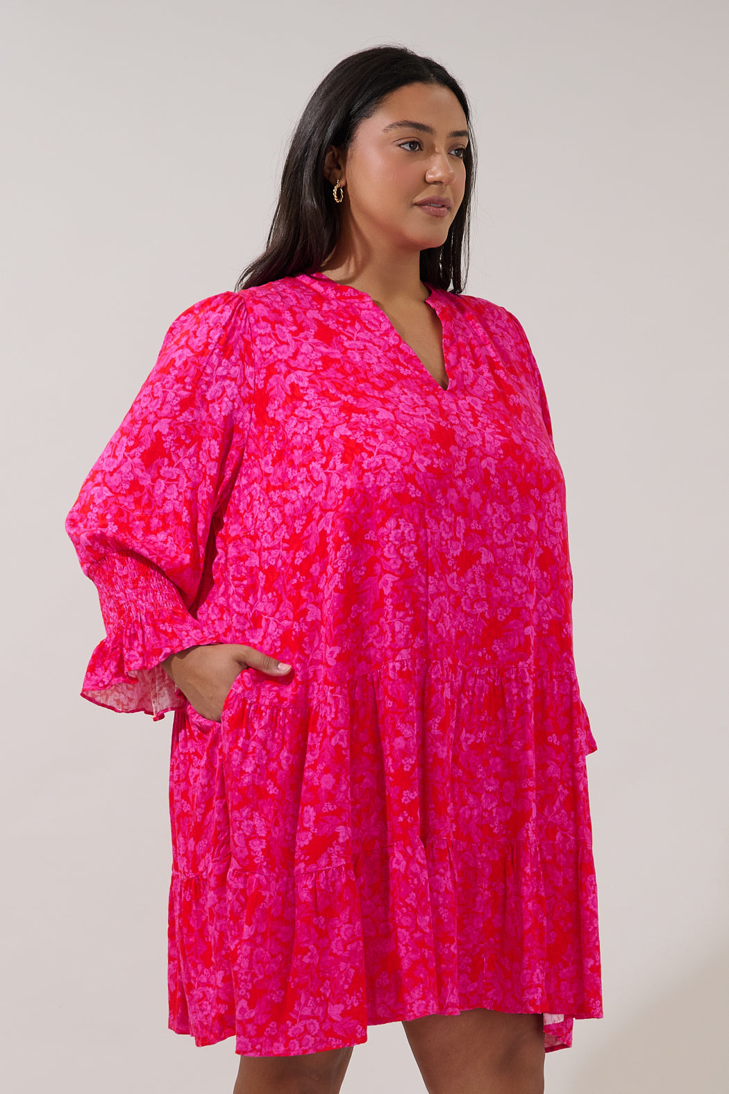 Anamy Shift Mini Dress Rouge Floral Curve