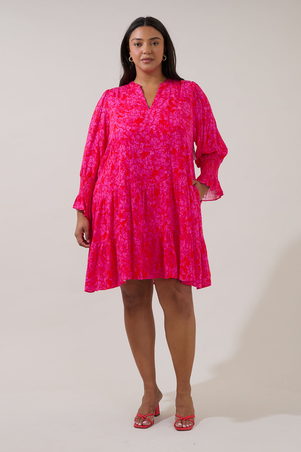 Anamy Shift Mini Dress Rouge Floral Curve