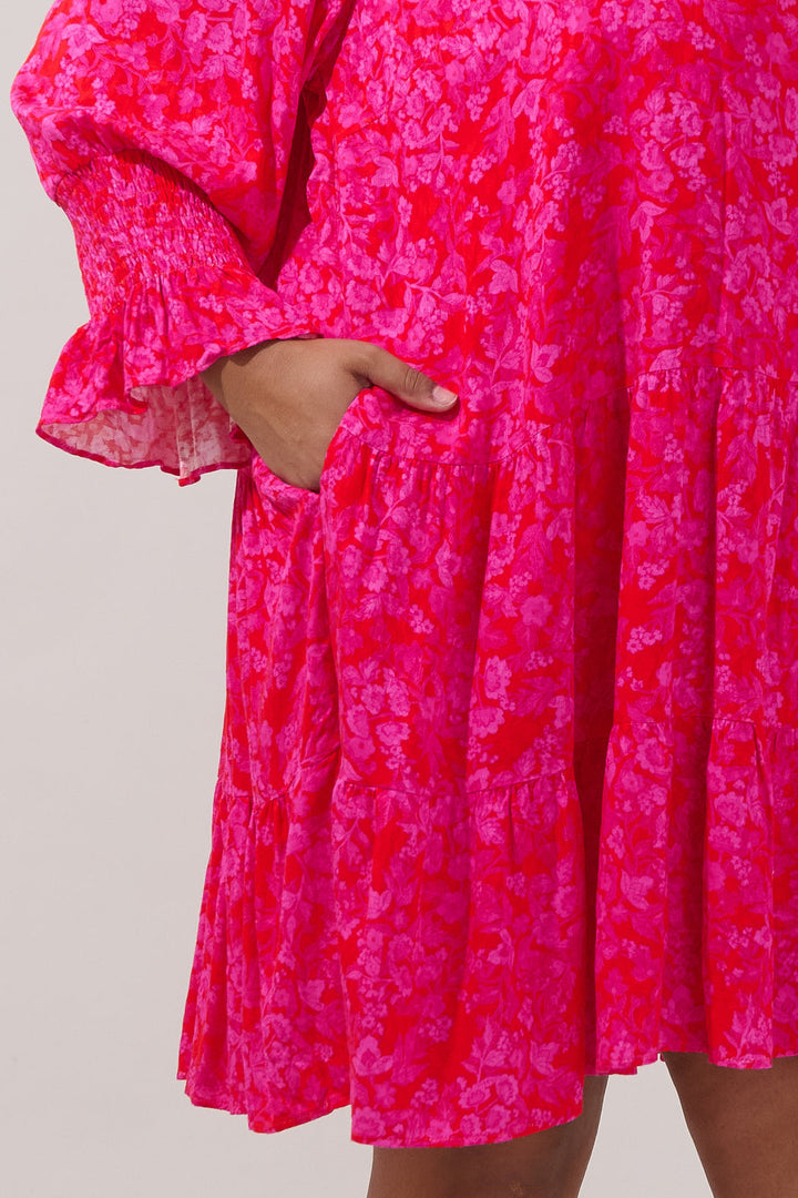 Anamy Shift Mini Dress Rouge Floral Curve