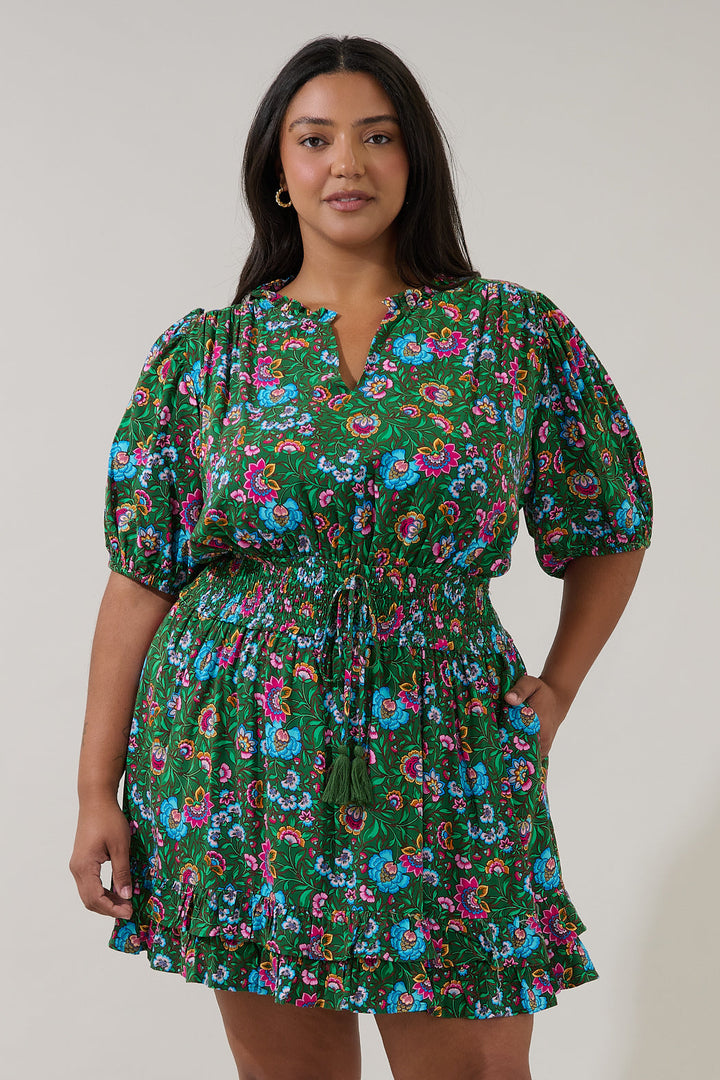 Jurie Smocked Mini Dress Botanical Curve