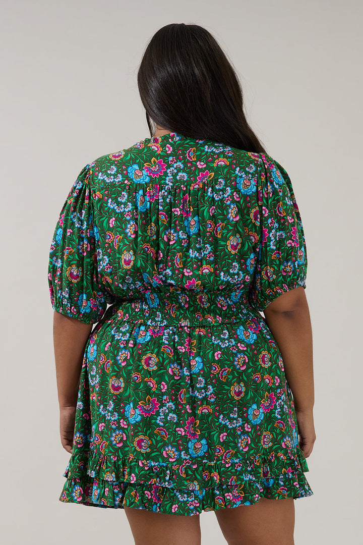 Jurie Smocked Mini Dress Botanical Curve