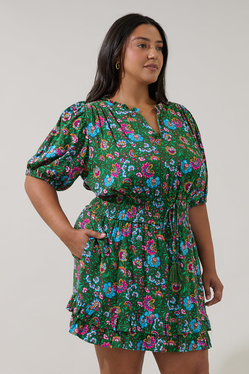 Jurie Smocked Mini Dress Botanical Curve