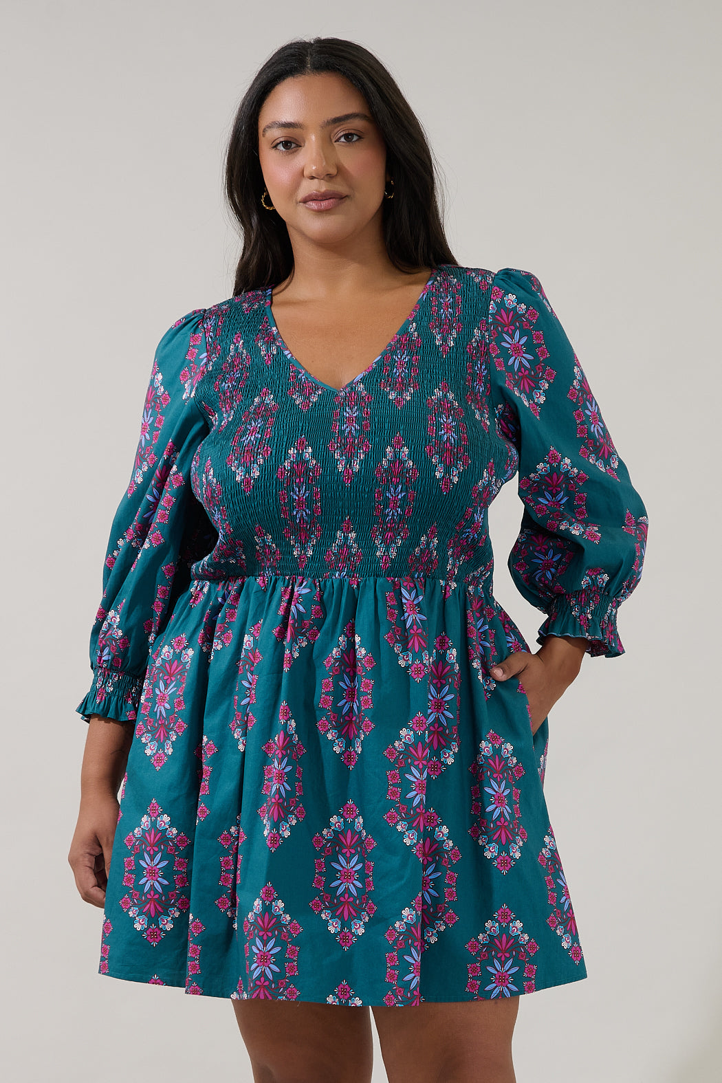 Isme Smocked Mini Dress Folklore Curve