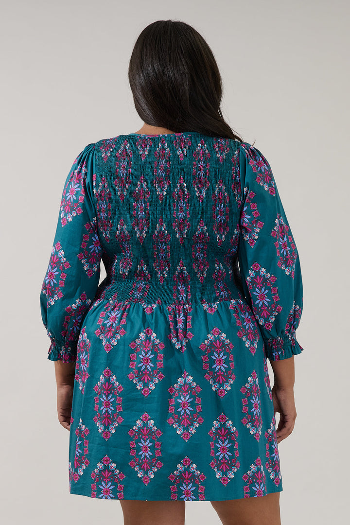 Isme Smocked Mini Dress Folklore Curve