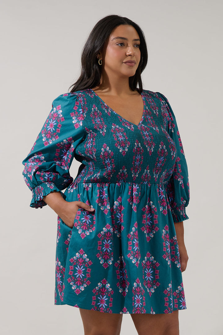 Isme Smocked Mini Dress Folklore Curve
