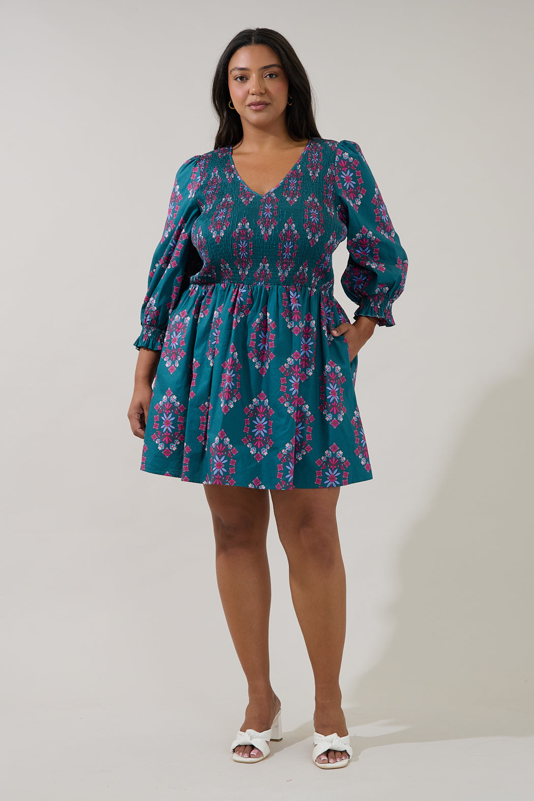 Isme Smocked Mini Dress Folklore Curve