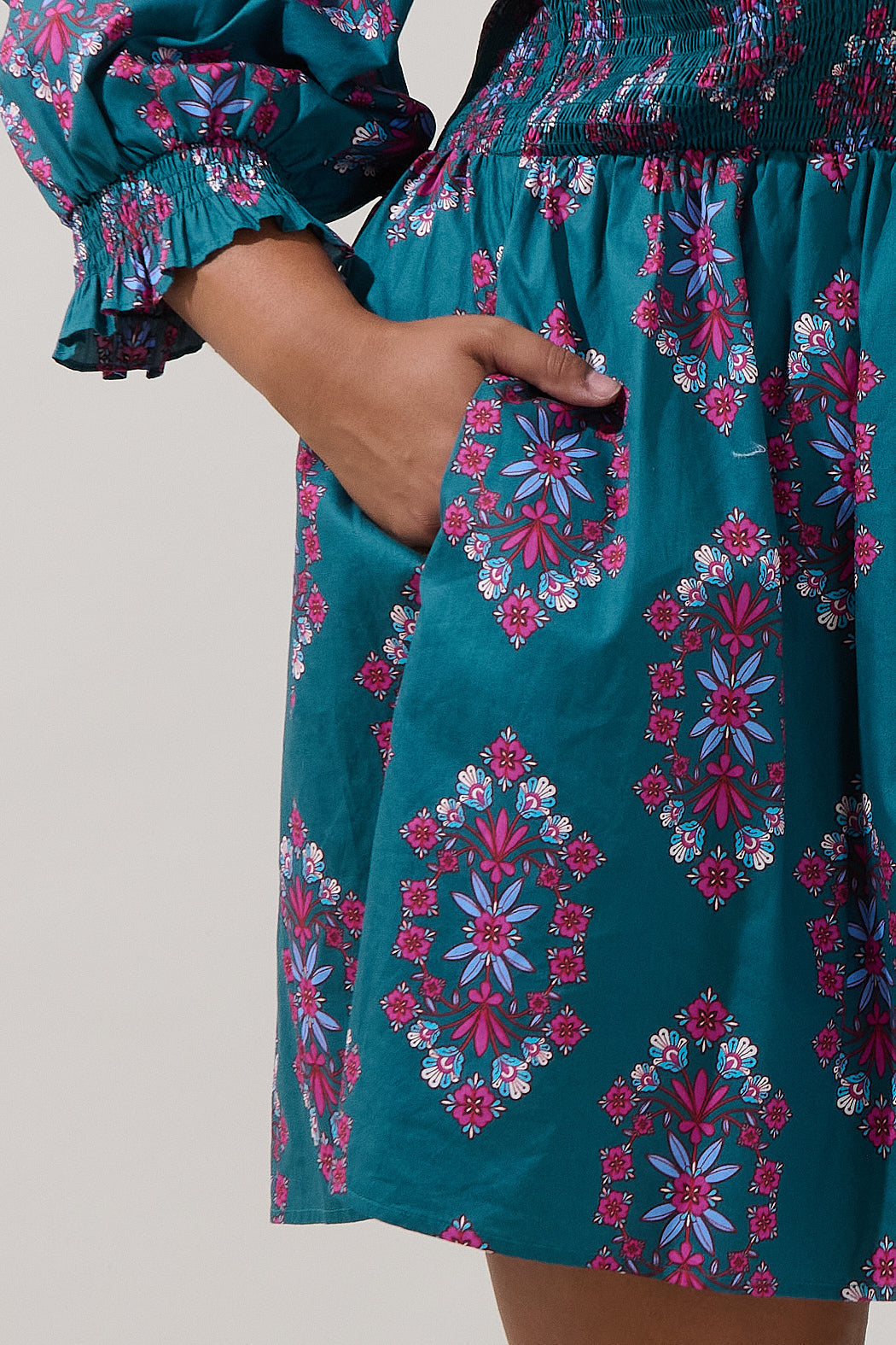 Isme Smocked Mini Dress Folklore Curve