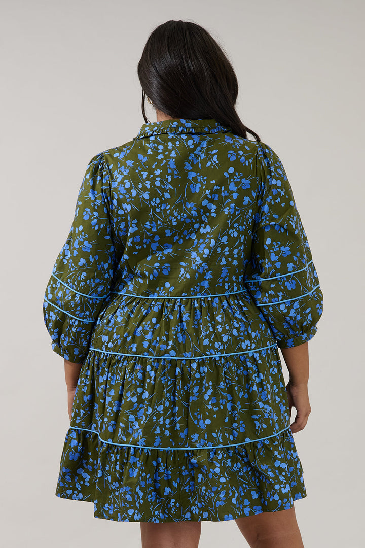 Retra Collared Tiered Mini Dress Solvay Floral Curve