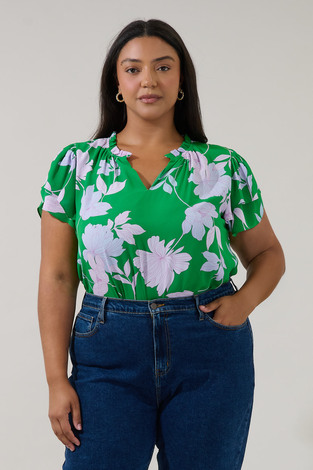 Montie Ruffle Blouse Merla Floral Curve