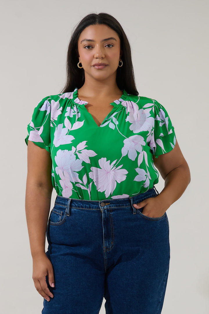 Montie Ruffle Blouse Merla Floral Curve