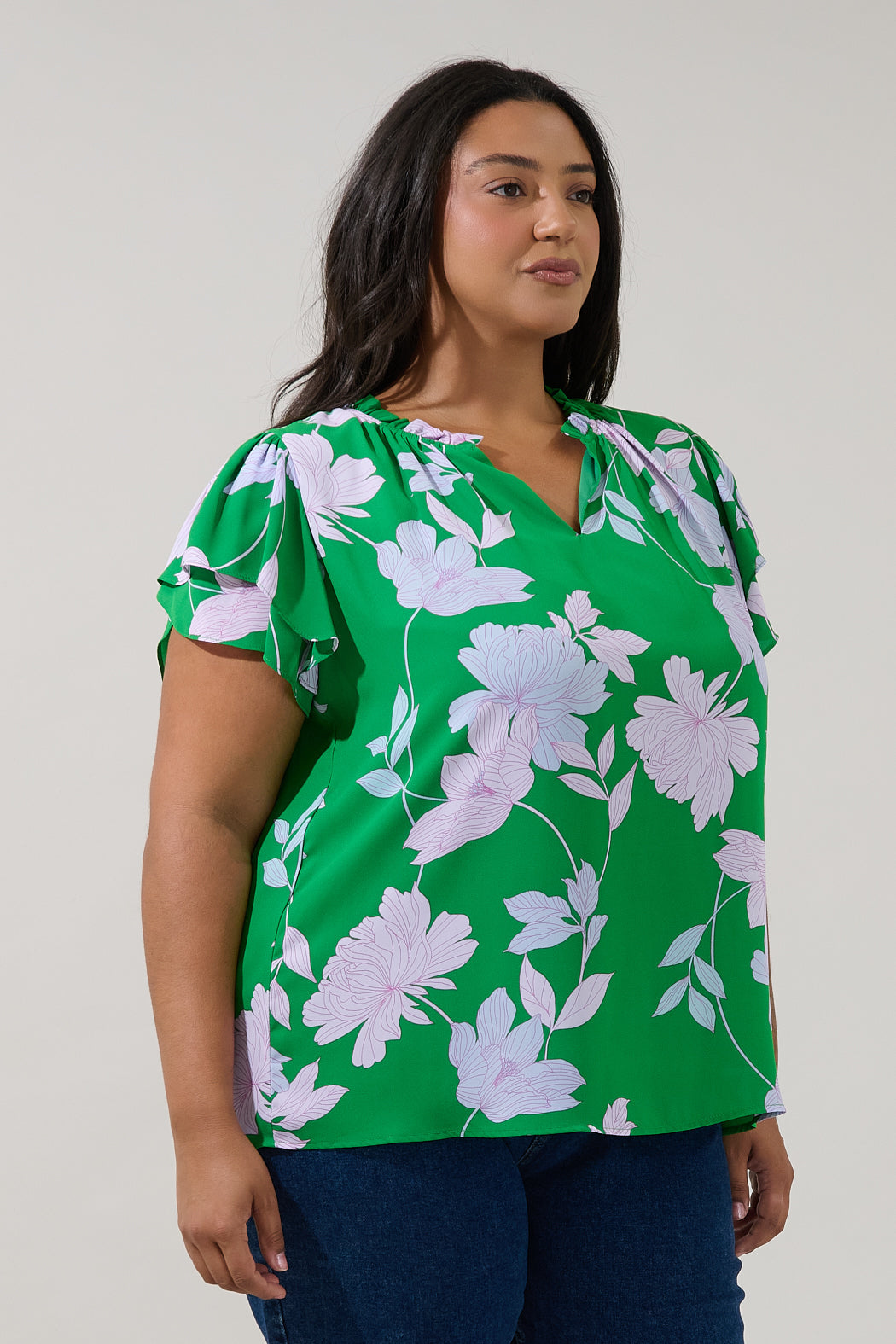 Montie Ruffle Blouse Merla Floral Curve