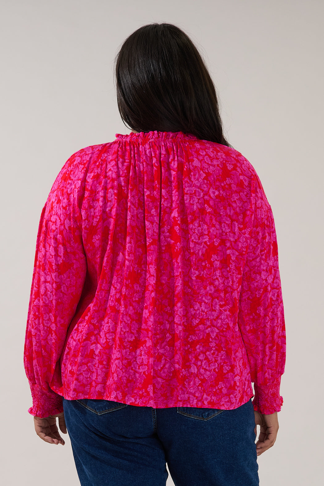 Weylin Split Neck Blouse Rouge Floral Curve