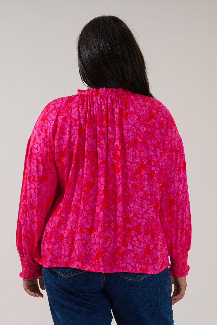 Weylin Split Neck Blouse Rouge Floral Curve