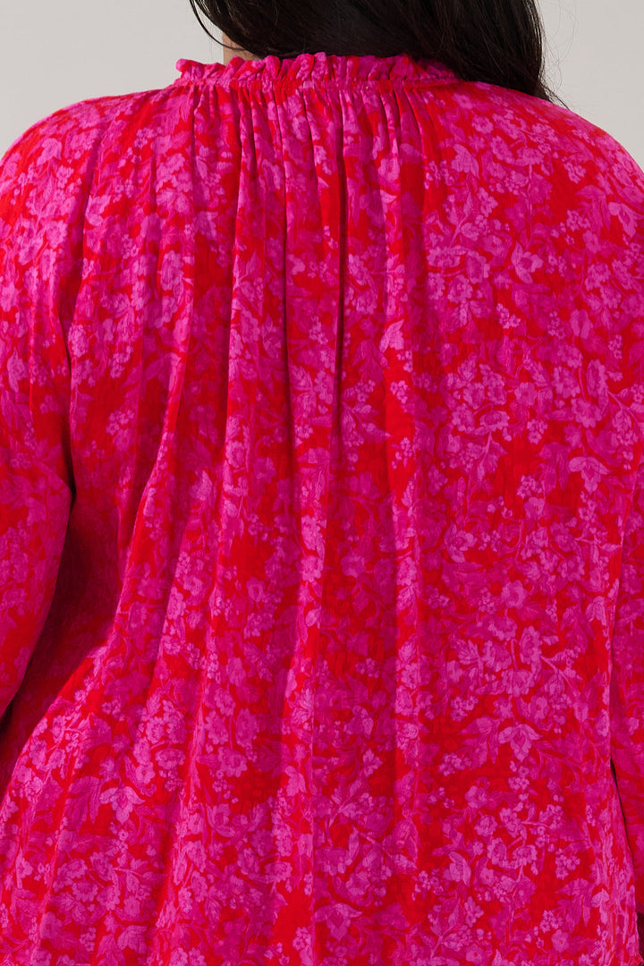 Weylin Split Neck Blouse Rouge Floral Curve