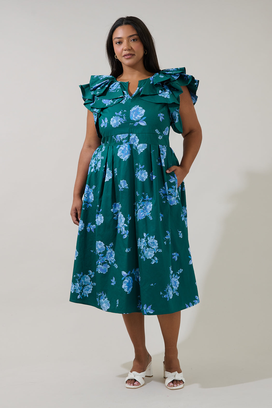 Santana Tie Back Midi Dress Denise Floral Curve
