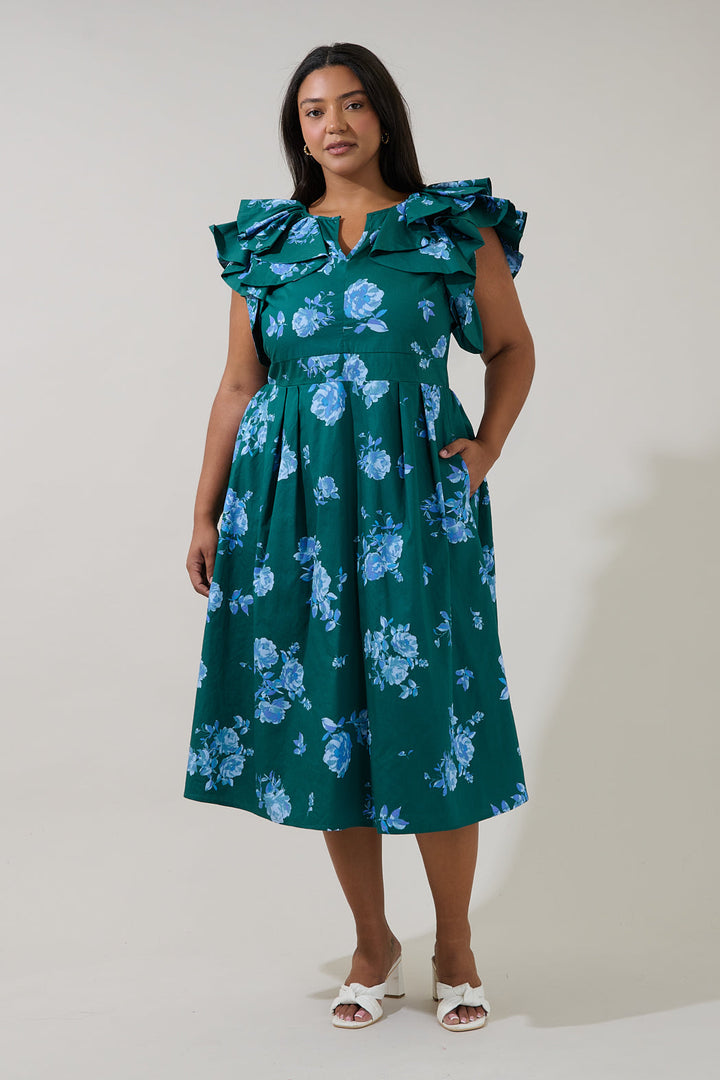 Santana Tie Back Midi Dress Denise Floral Curve