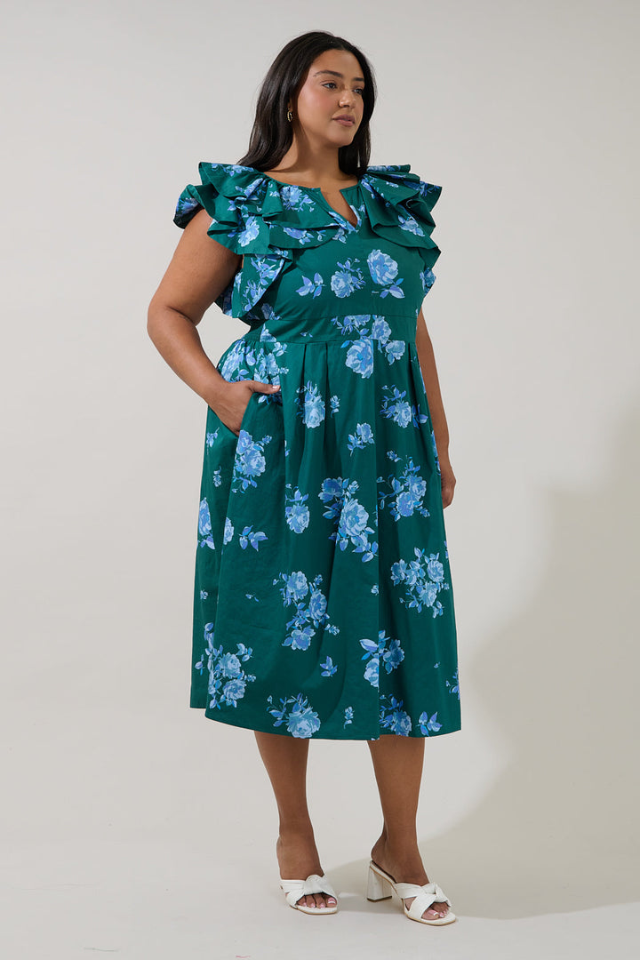 Santana Tie Back Midi Dress Denise Floral Curve