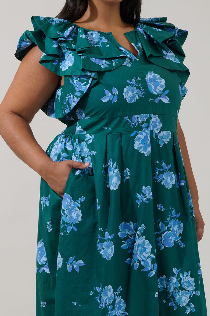 Santana Tie Back Midi Dress Denise Floral Curve