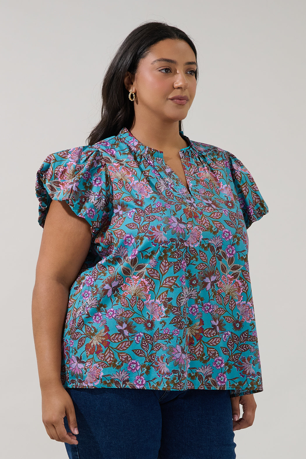 Keni Split Neck Top Berlin Floral Curve
