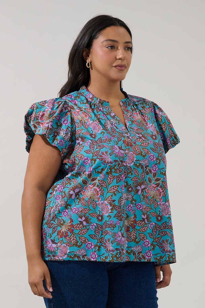 Keni Split Neck Top Berlin Floral Curve