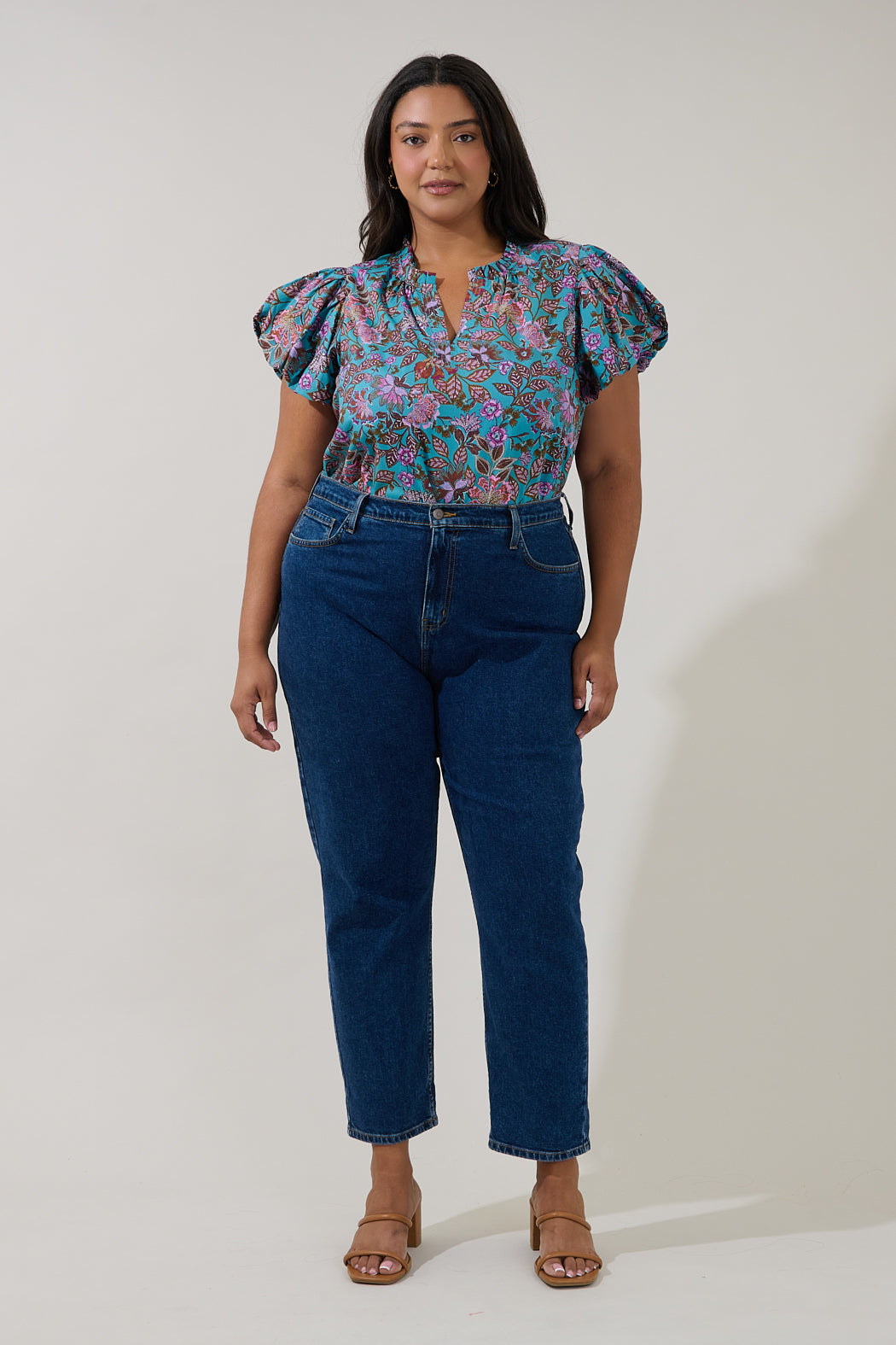 Keni Split Neck Top Berlin Floral Curve