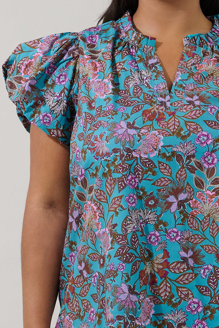 Keni Split Neck Top Berlin Floral Curve