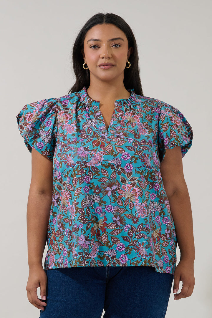 Keni Split Neck Top Berlin Floral Curve