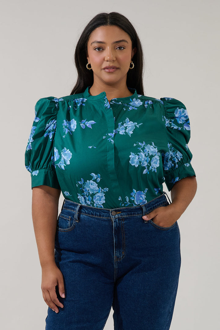 Klina Drape Sleeve Top Denise Floral Curve