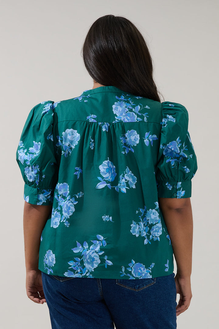 Klina Drape Sleeve Top Denise Floral Curve