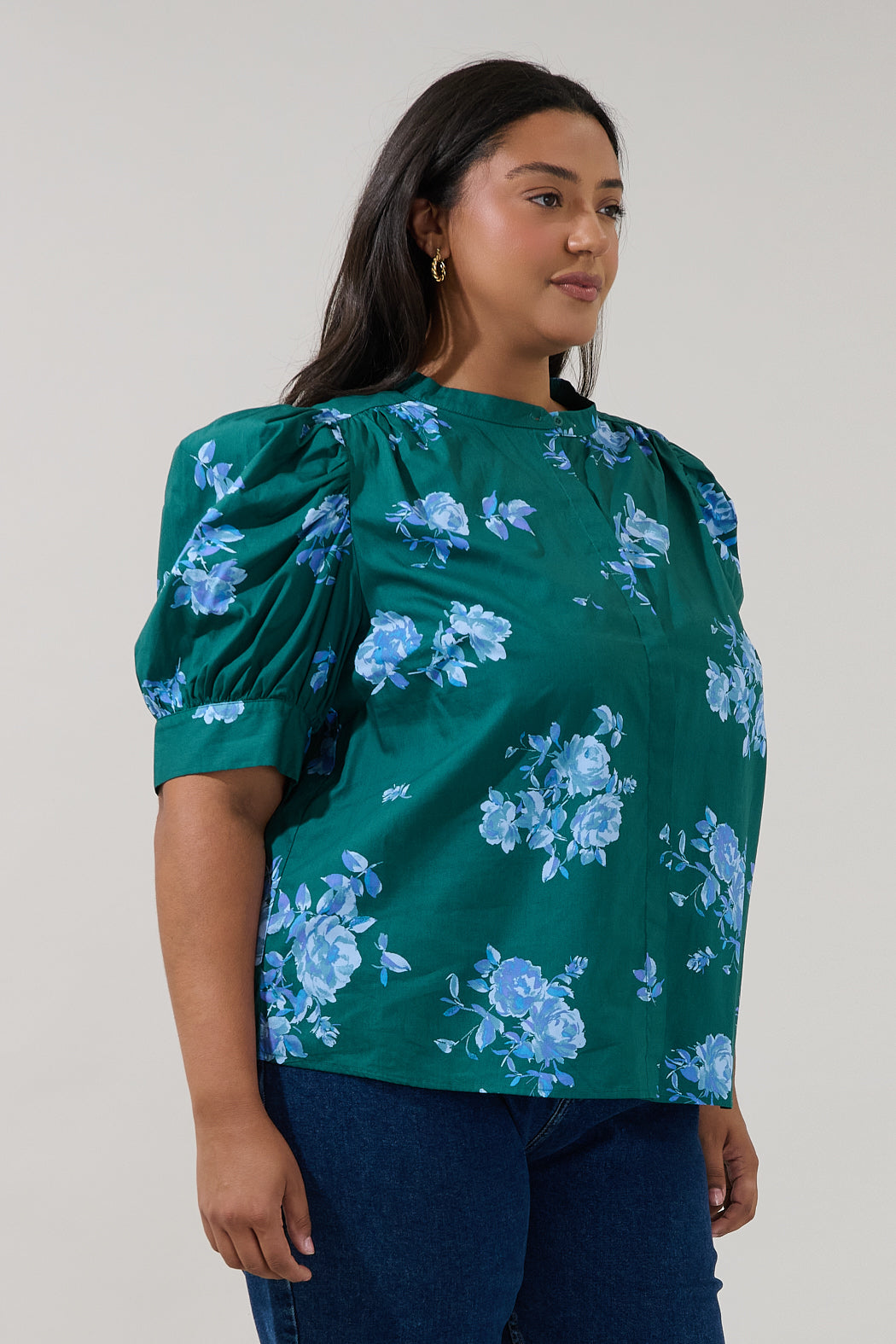Klina Drape Sleeve Top Denise Floral Curve