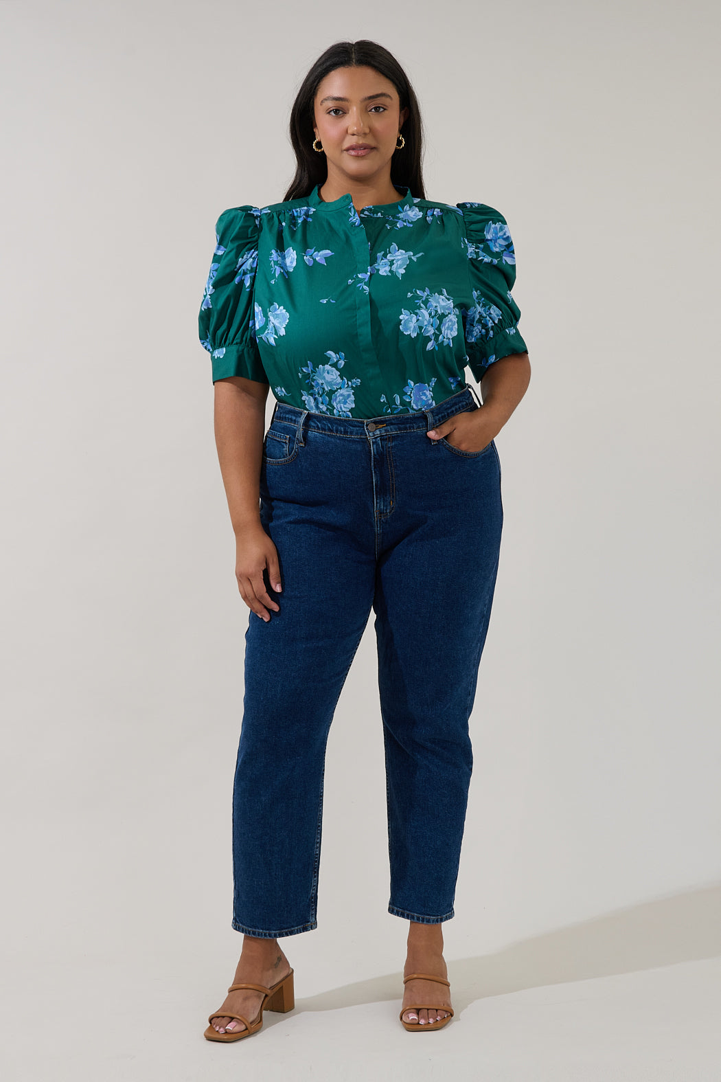 Klina Drape Sleeve Top Denise Floral Curve