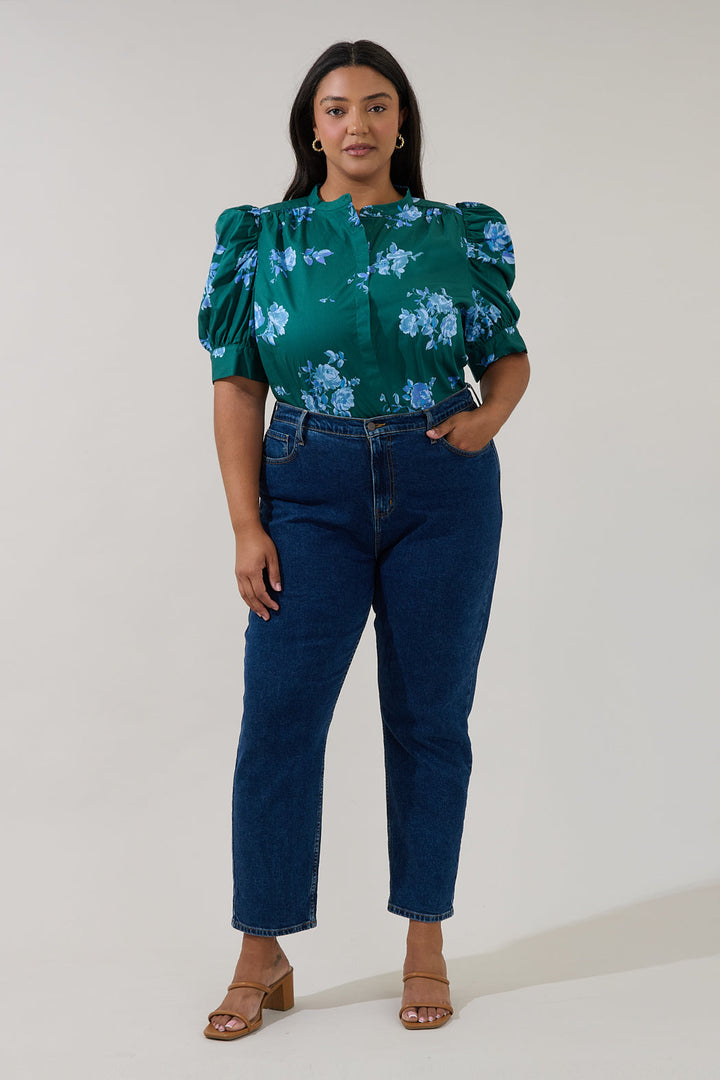 Klina Drape Sleeve Top Denise Floral Curve