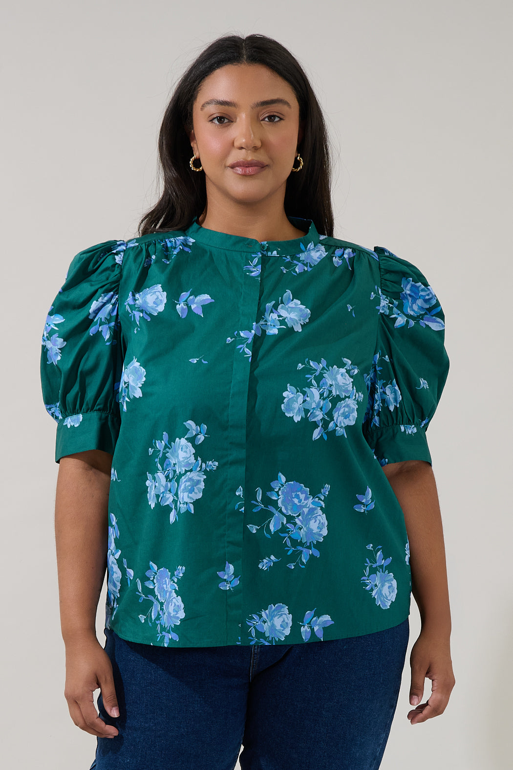 Klina Drape Sleeve Top Denise Floral Curve