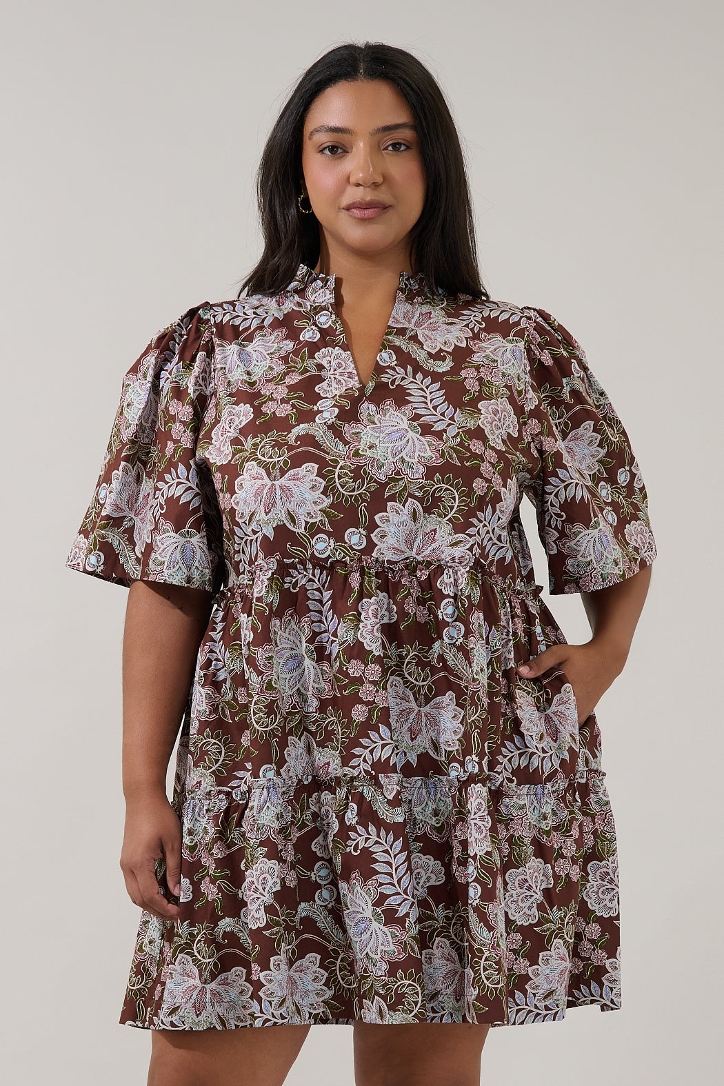 Dixie Split Neck Shift Dress Rustic Curve