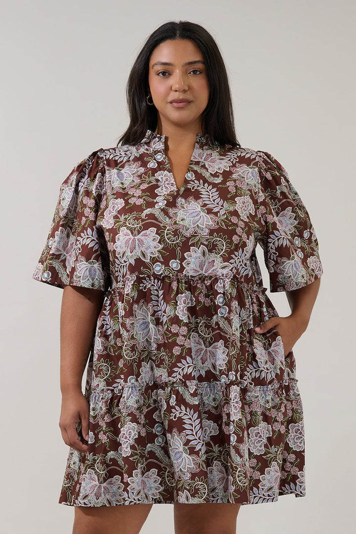 Dixie Split Neck Shift Dress Rustic Curve