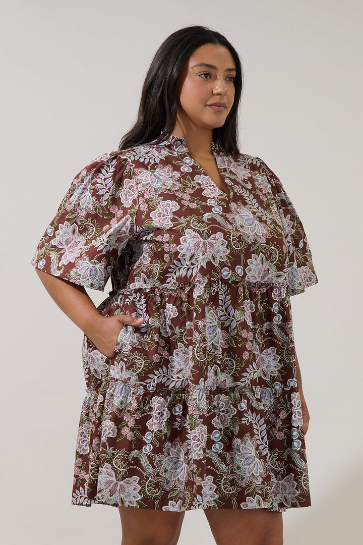 Dixie Split Neck Shift Dress Rustic Curve