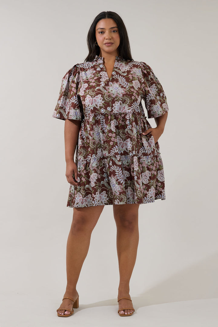 Dixie Split Neck Shift Dress Rustic Curve