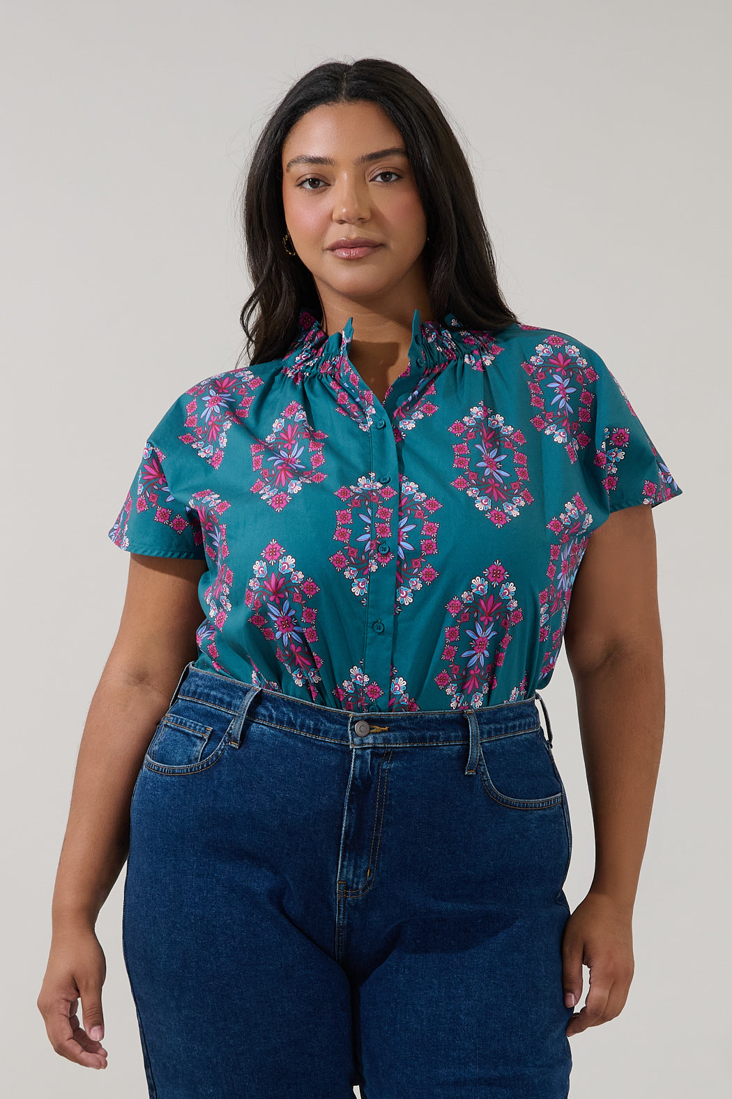 Patma Mock Neck Top Folklore Curve