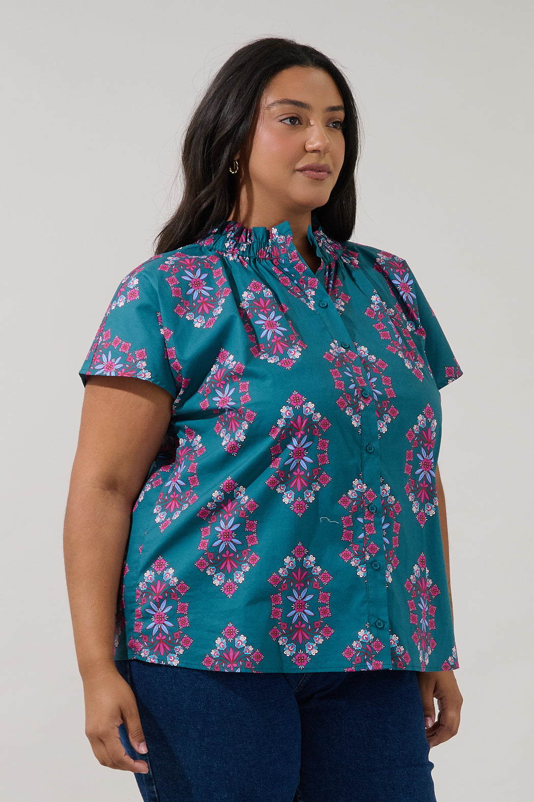 Patma Mock Neck Top Folklore Curve
