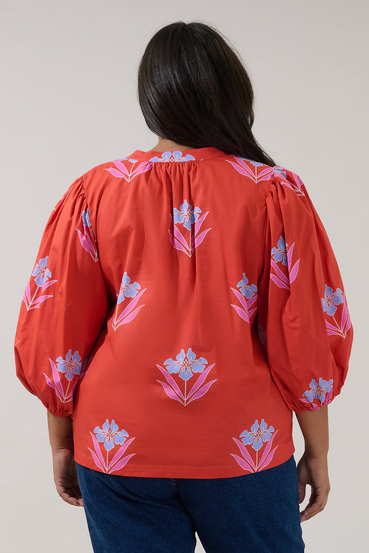 Cheney Split Neck Top Floral Curve